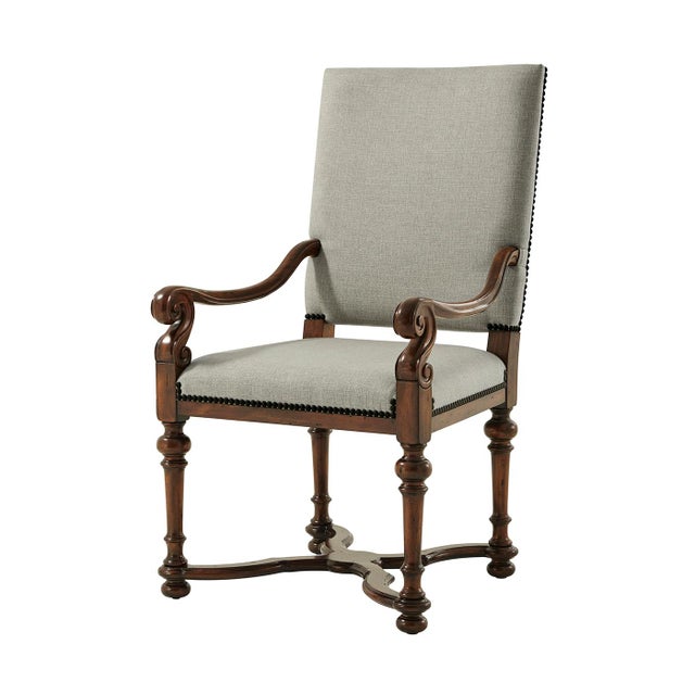 French Country William and Mary Style Upholstered Armchairs- a Pair For Sale - Image 3 of 5