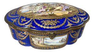 19thC Sevres Rococo Blue Porcelain Gallant Box - 1