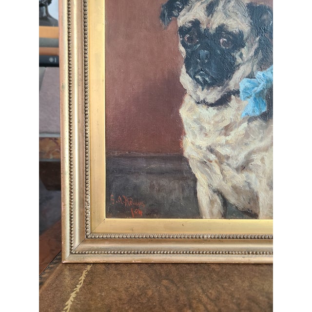 Antique Dog Oil Painting Moody Portrait of a Pug For Sale - Image 10 of 12