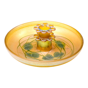 Tiffany Studios “Leaf and Vine” Favrile Glass Flower Bowl Centerpiece With Frog