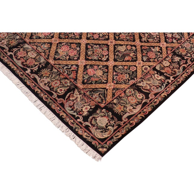 Shabby Chic Elegant Floral Pak-Persian Black/Brown Wool Rug - 8'2'' X 10'2'' For Sale - Image 3 of 9