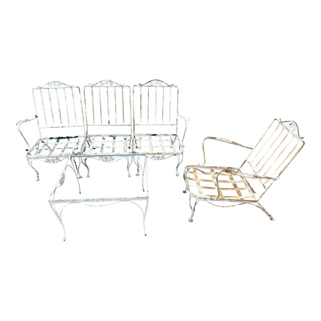 Beautiful Vintage Wrought Iron Woodard Conversation Set, Attributed For Sale