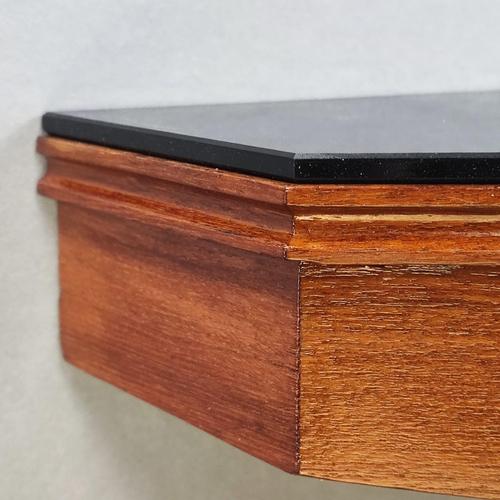 Wood Wall-Mounted Console Table with Drawer in Mahogany and Black Glass, 1960s For Sale - Image 7 of 8