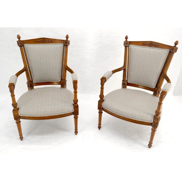 Italian Pair of Directoire Style Acorn Finials Solid Cherry Open Arm Lounge Chairs MINT! For Sale - Image 3 of 16