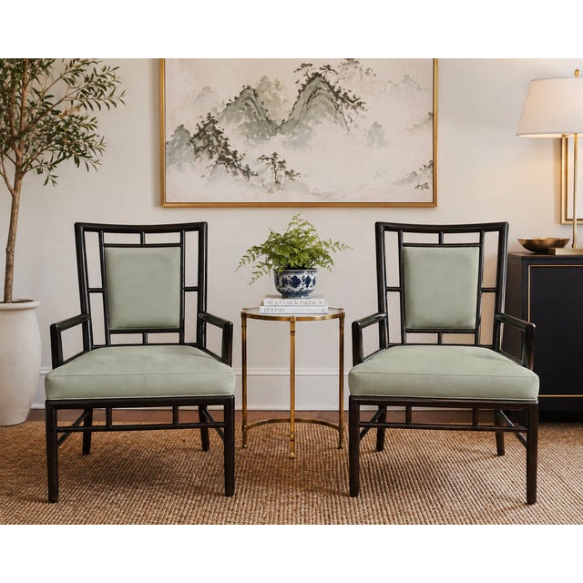 Late 20th Century Pair of McGuire San Francisco Asian Modern Faux Bamboo Lounge Chairs For Sale - Image 12 of 13