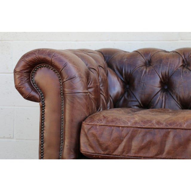 English 21st Century English Chesterfield Sofa by Restoration Hardware in Aged Brown Leather For Sale - Image 3 of 18