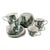 Longfei China Porcelain Square Tea Set of 12 Saucers Tea Cups Palm Fronds Modern, 1990s For Sale