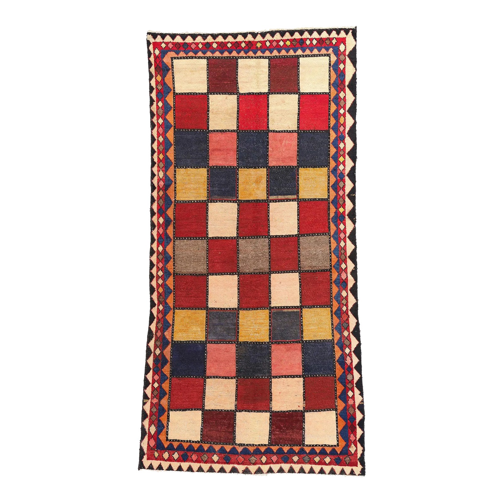 Vintage Persian Checkerboard Rug - 04'07 X 09'02 | Chairish