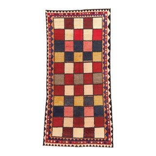 Vintage Persian Checkerboard Rug - 04'07 X 09'02 For Sale