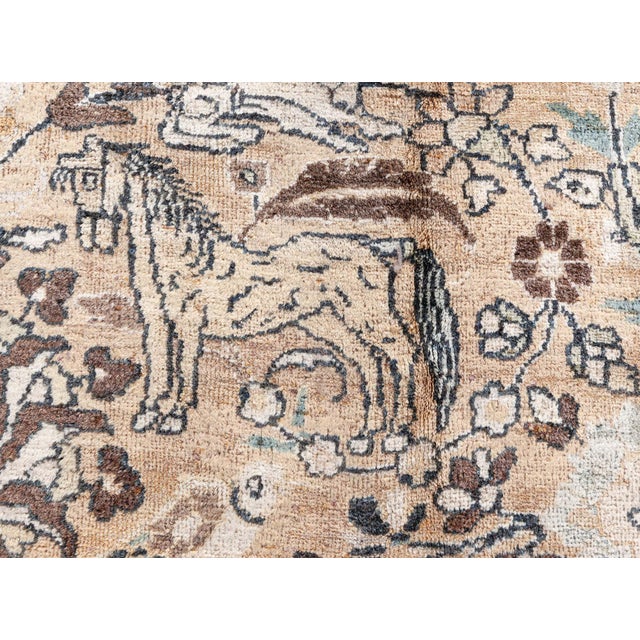 Authentic Persian Meshad Animal, Botanic Design Handmade Wool Rug For Sale - Image 4 of 8