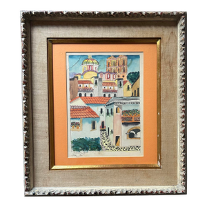 Antique 1941 Original Watercolor of Mexican Town in Wood Frame