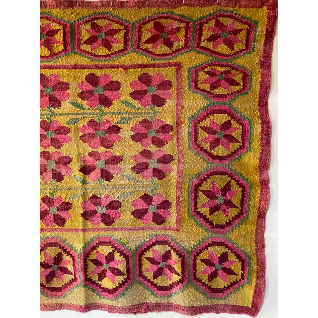 Mid 20th Century Early-Mid 20th Century Vintage Peruvian Andean Floral Folk Art Textile (74" X 63") For Sale - Image 5 of 18