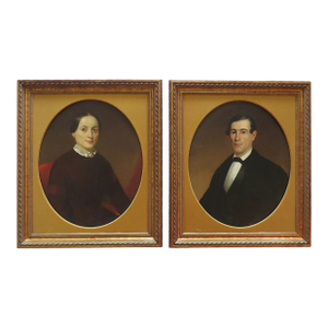 Pair of 19th C. Oil Portrait Paintings of Husband & Wife With Provenance Antique Victorian American School