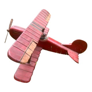Early 1900‘s Wooden “Red Baron” Toy Bi-Plane Airplane, Collector’s Item. For Sale