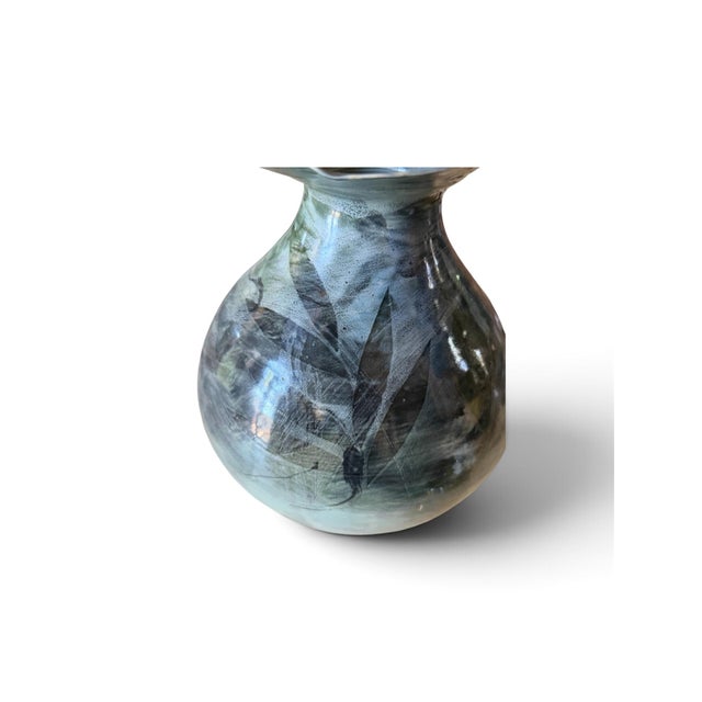 Signed Abstract Studio Pottery Vase With Sculptural Wavy Rim For Sale - Image 4 of 7