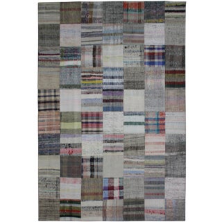 Hand Knotted Patchwork Rug by Aara Rugs Inc. - 9'11" X 6'10" For Sale