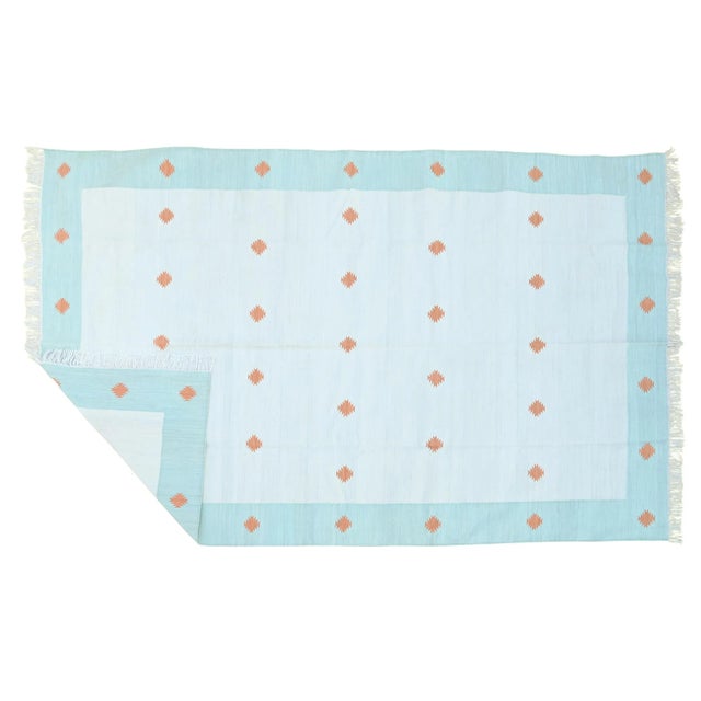 Indian Kolkata Rug, 8' x 10', Seaglass, Terra Cotta and White For Sale - Image 3 of 7