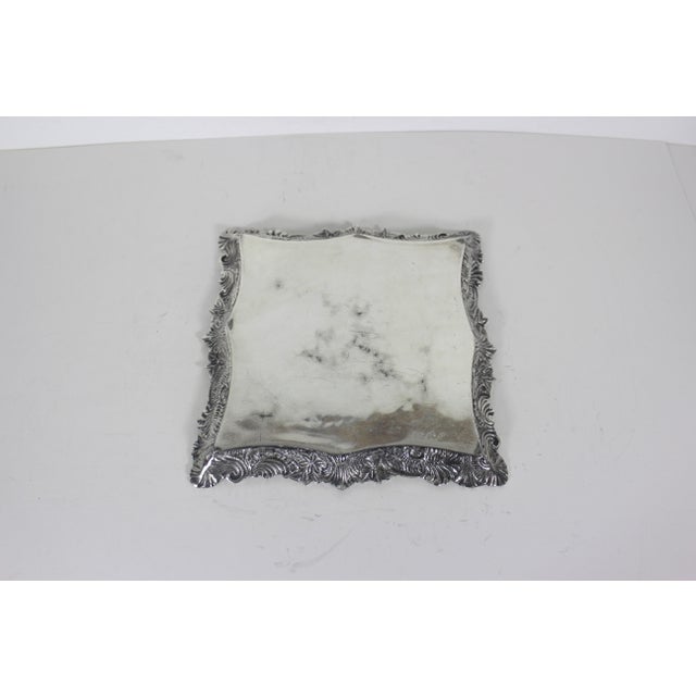 Ornate Silver Plated Square Tray Platter Vintage Plate Embossed Chased Serving For Sale - Image 9 of 14