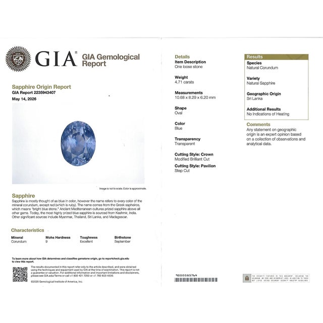 Title: Rare 4.71ct GIA Ceylon No Heat Cornflower Blue Sapphire & 1.32ct Diamond Platinum Ring Size 6.25 Age/Markings:...