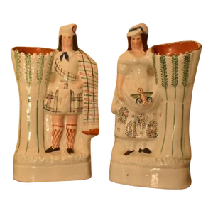 Late 19th Century Staffordshire Polychrome Decorated Figures in a Scottish Theme- Set of 2