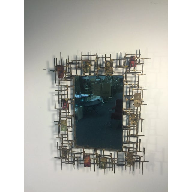 Interesting Brutalist Metal abstract design rectangular mirror perfect above a console. In the style of master metal...