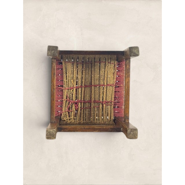 Wood Antique English Oak Stool With Woven Rush Top For Sale - Image 7 of 8