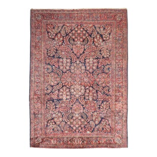 Early 20th Century Room Size Traditional Zabihi Collection Persian Sarouk Navy Blue Rug - 8'4" x 11'6" For Sale