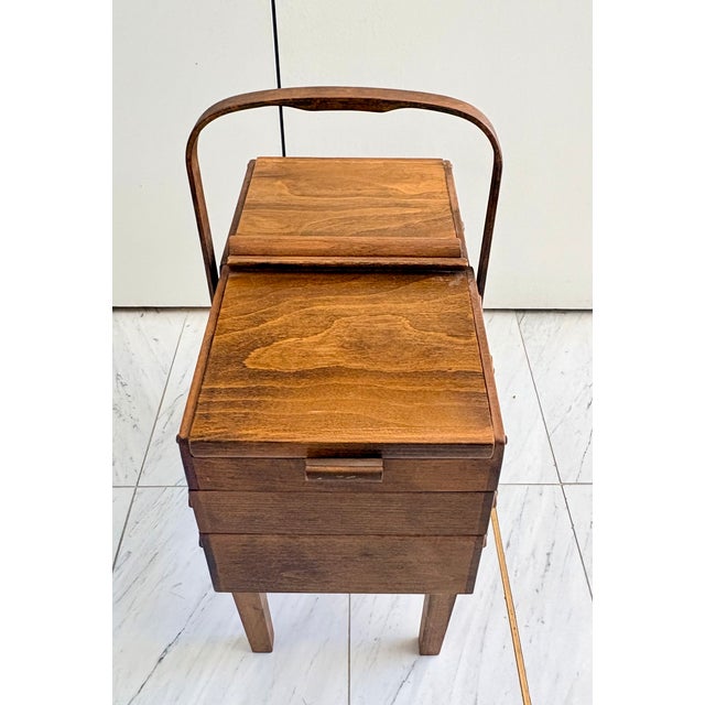 Mid-Century Modern Mid 20th Century Stromenn Bruk Hamar Norway Mid-Century Modern Wooden Sewing Box For Sale - Image 3 of 13