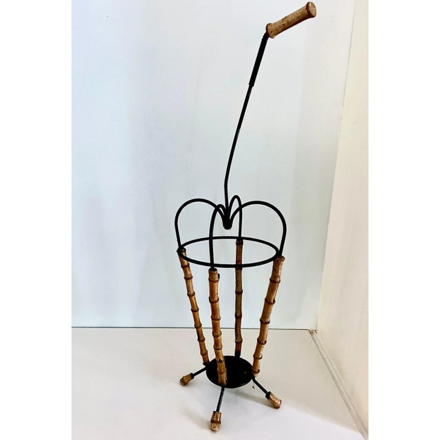 Mid-Century Modern Umbrella Stand with Bamboo Detail For Sale - Image 3 of 11