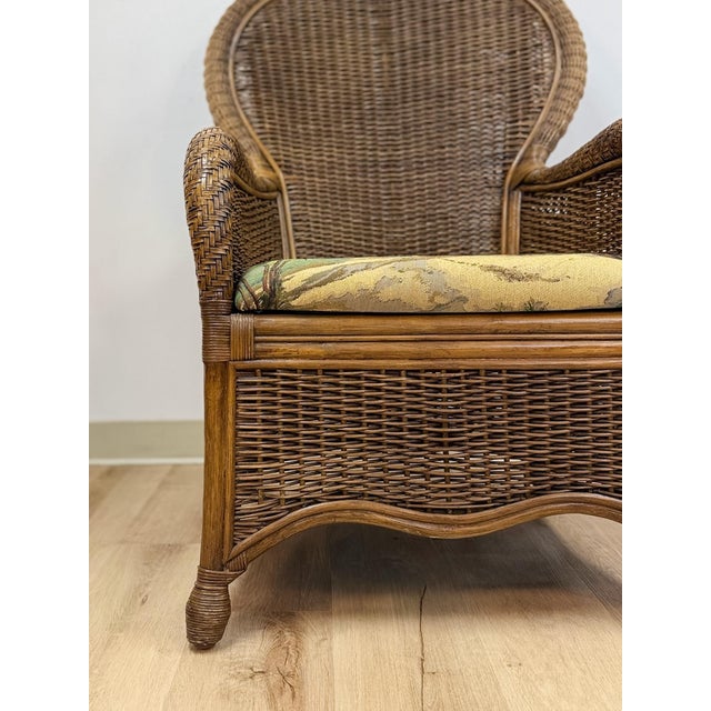 Coastal Wicker Rattan Chair Vintage Beach Scene Cushion Boho Accent Outdoor For Sale - Image 9 of 10
