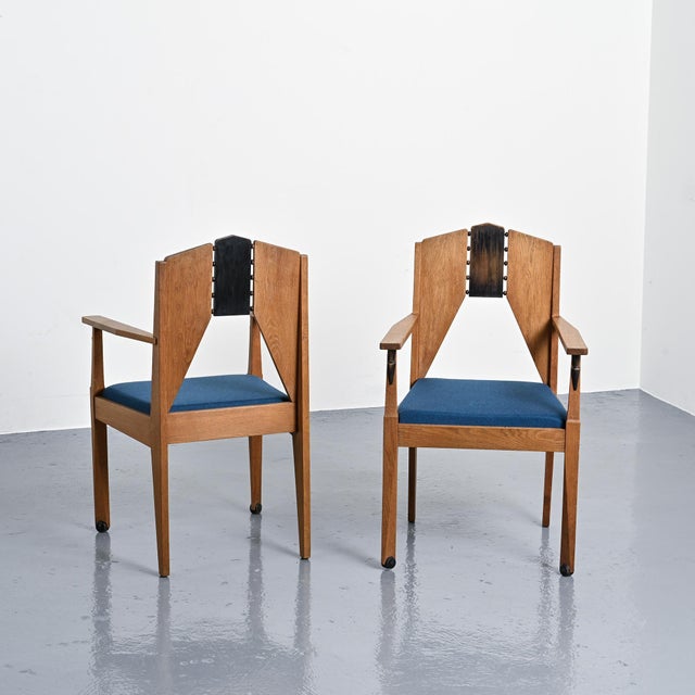Amsterdamse School Oak Armchairs by J.J. Zijfers, 1928, Set of 2 For Sale - Image 4 of 15