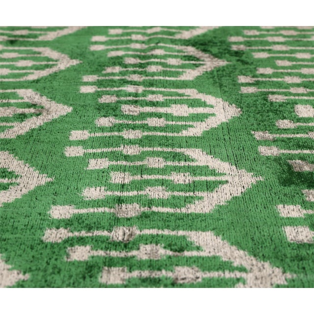 Textile Handwoven Green Ikat Silk Velvet Pillow 20x20 Inch | Luxury Organic Decorative Throw Pillow For Sale - Image 7 of 8