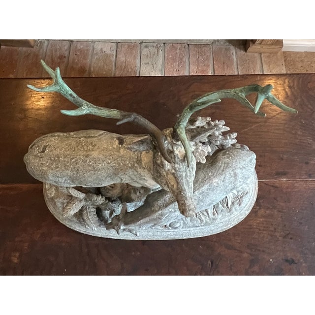 Max Arthur Waagen, Stag and Doe Sculpture, 1800s, Bronze, Metal and Zinc For Sale - Image 5 of 16