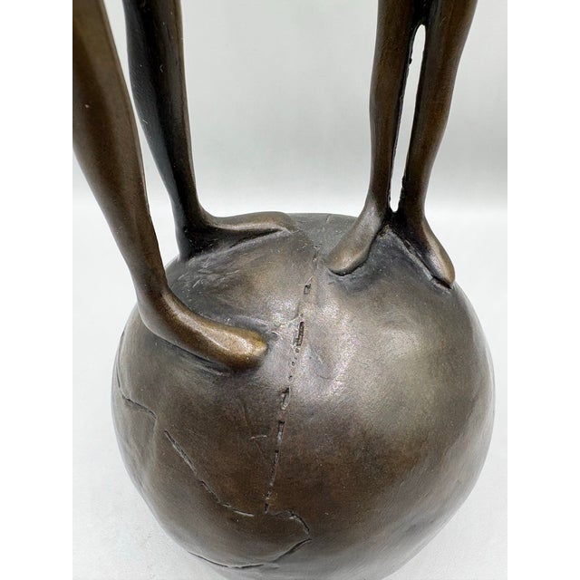 1990s Bronze Figural Woman and Child on Planet Earth Sculpture by John Kennedy For Sale - Image 11 of 11