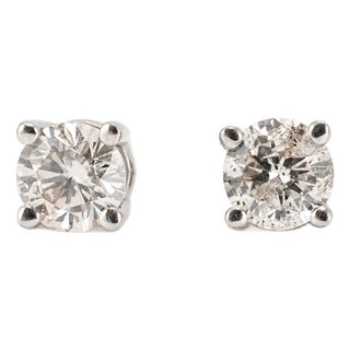 Unisex 14k White Gold 0.44ctw Round Diamond Screw Back Petite Stud Earrings, A Pair For Sale