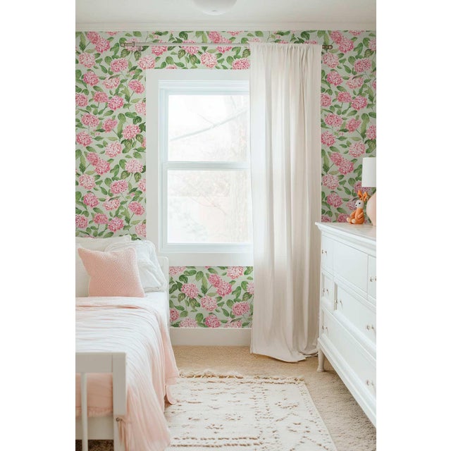 Not Yet Made - Made To Order Hydrangea Blooms Floral Grasscloth Wallpaper by House Party | Gatsby Pink | 6 Yards For Sale - Image 5 of 8