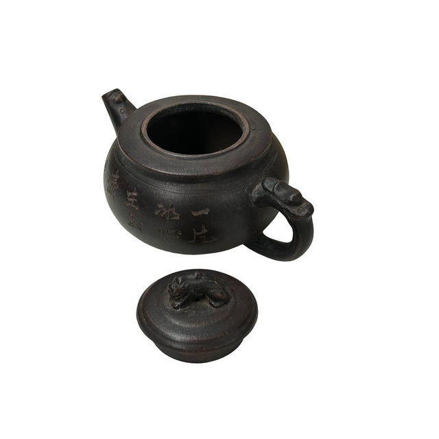 Sculpture Materials Chinese Chocolate Brown Yixing Zisha Clay Teapot Characters Accent For Sale - Image 7 of 8
