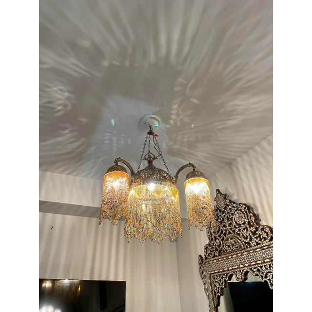 Vintage Brass Chandelier With Colorful Glass Beads For Sale In Los Angeles - Image 6 of 12