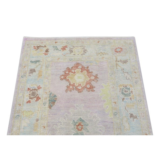 Textile Oriental Hand Knotted Rug Turkish Oushak 3'2" x 6'8" For Sale - Image 7 of 8