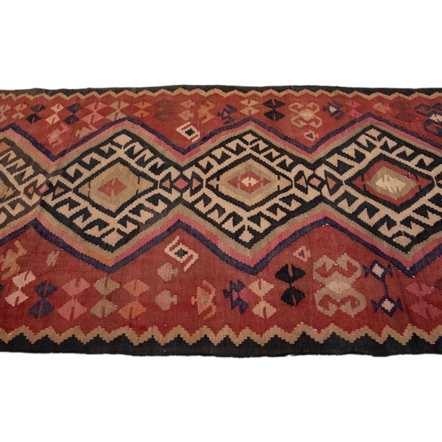 1960s 1960s Vintage Turkish Kilim Red Handmade Tribal Wool Rug For Sale - Image 5 of 8