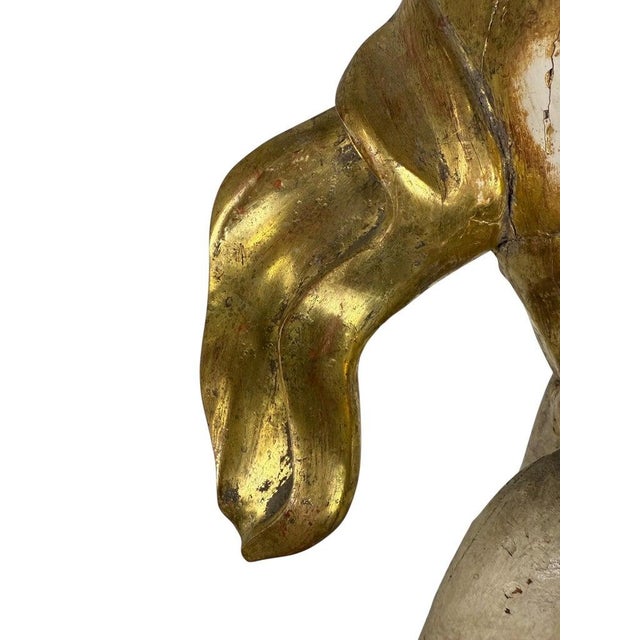 Wood 19th Century Polychrome Giltwood Putti Sculpture, Distressed Finish For Sale - Image 7 of 14