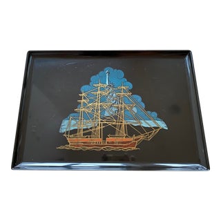 Mid Century Couroc of Monterey Statue of Liberty & 19th Century Sailing Ship For Sale