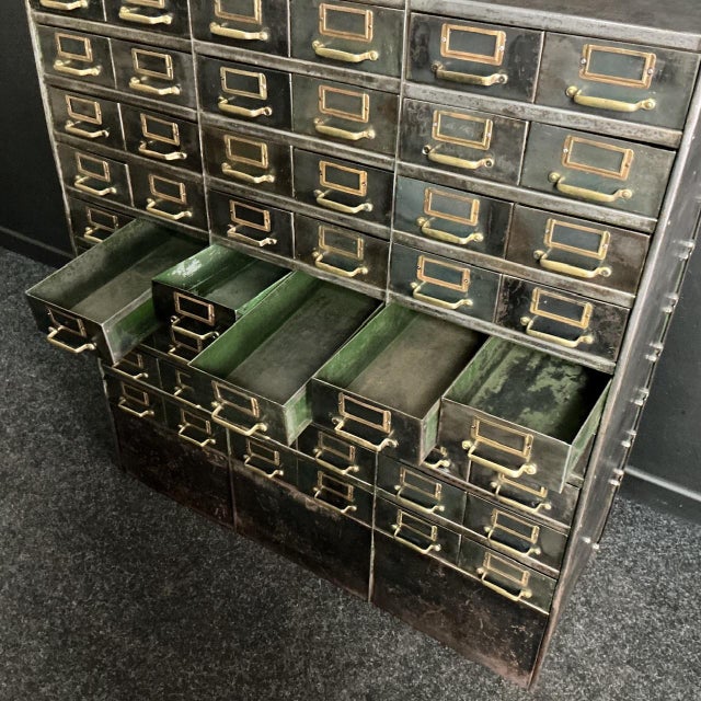 Vintage Industrial Steel Bank of Drawers, 1925 For Sale - Image 6 of 8