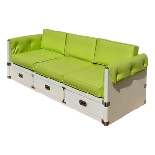 Mid Century Bernhardt Campaign Case Marge Carson Style Sofa Daybed For Sale