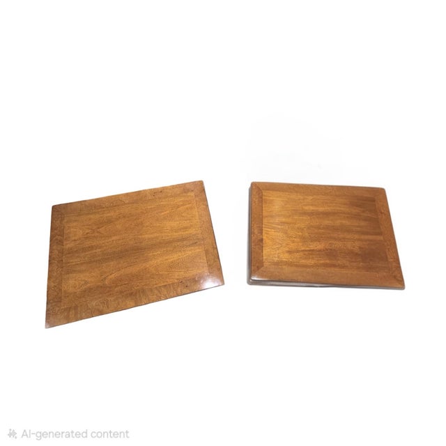 Vintage Thomasville Burl Wood Asian Modern Nightstands With Brass Hardware - Pair For Sale - Image 10 of 12