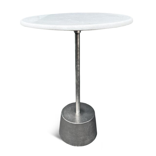 Deco White Marble & Nickel End Side Table For Sale In Los Angeles - Image 6 of 9