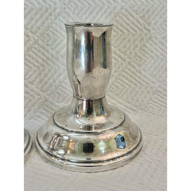 Late 20th Century Vintage F B Rogers Paul Revere Reproduction Silver Plate Candlestick Holders - A Pair For Sale - Image 5 of 11