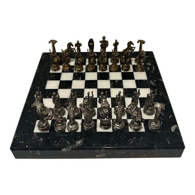 Vintage Italian Greco-Roman Chess Board Set Mini For Sale
