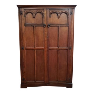 English Oak Jacobean Style Armoire C.1940 For Sale