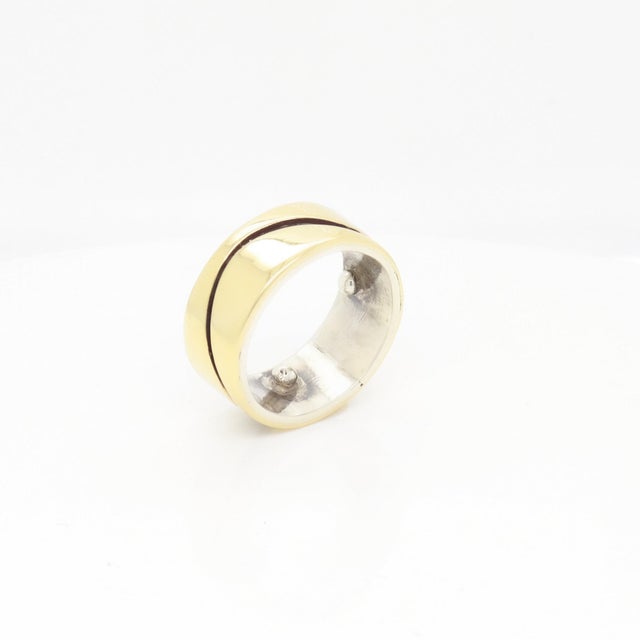 Vintage Mid-Century Modernist Paul Lobel Mixed Metal Gold/Silver Cigar Band Ring For Sale In Philadelphia - Image 6 of 13